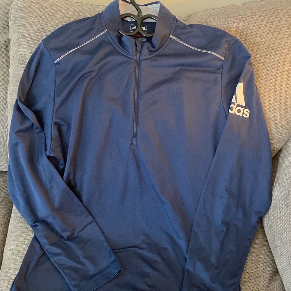 Mens Adidas quarter zip. Navy Blue with white stitching. Size L